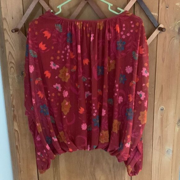 Free People Wildflower Honey maroon ruffled long sleeve blouse - Picture 6 of 9